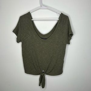 Abercrombie and Fitch Ribbed Cropped Short Sleeve T Shirt Size Medium Green